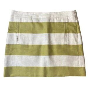 J CREW Green and Ivory Linen Tulum Skirt